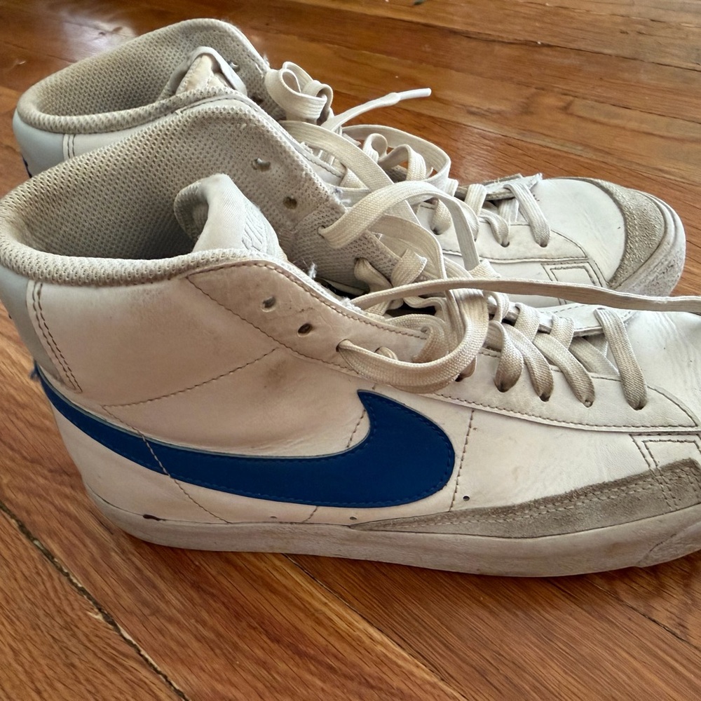 Nike White and Blue Blazers High-Top Sneakers